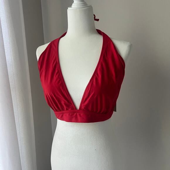 J. Crew Red DD halter tie-back bikini top with mesh NWT - Picture 1 of 3